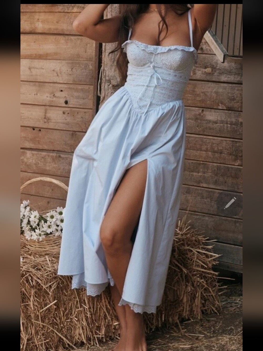 House of CB jaime periwinkle twilight cotton eyelet corset lace up midi dress XS